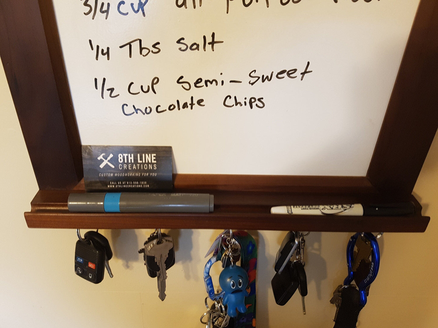Dry Erase Board and Key Rack, Handcrafted Whiteboard, Home decor, Key Holder, Christmas Gift, Smoked Poplar 8th Line Creations