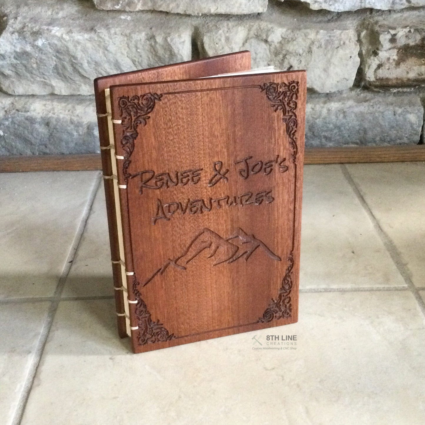 Personalized engraved journal, coptic stitched, personal diaries, wooden book, Mahogany Custom Carved Diaries, Guest Books, Journals and Notebooks 8th Line Creations