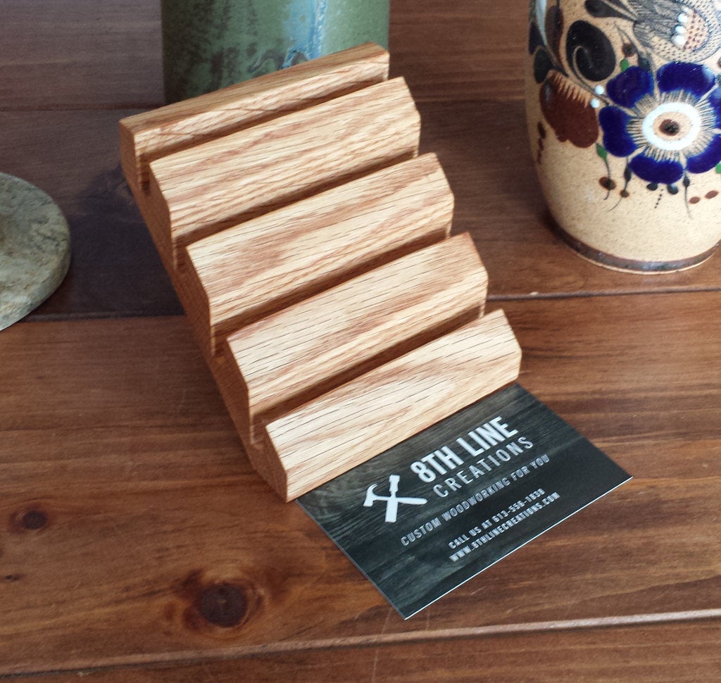 4 Card Business Card Display - Red Oak Business Card Holders 8th Line Creations