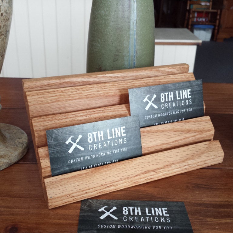 Wooden 8 Card Business Card Holder - Red Oak Business Card Holders 8th Line Creations