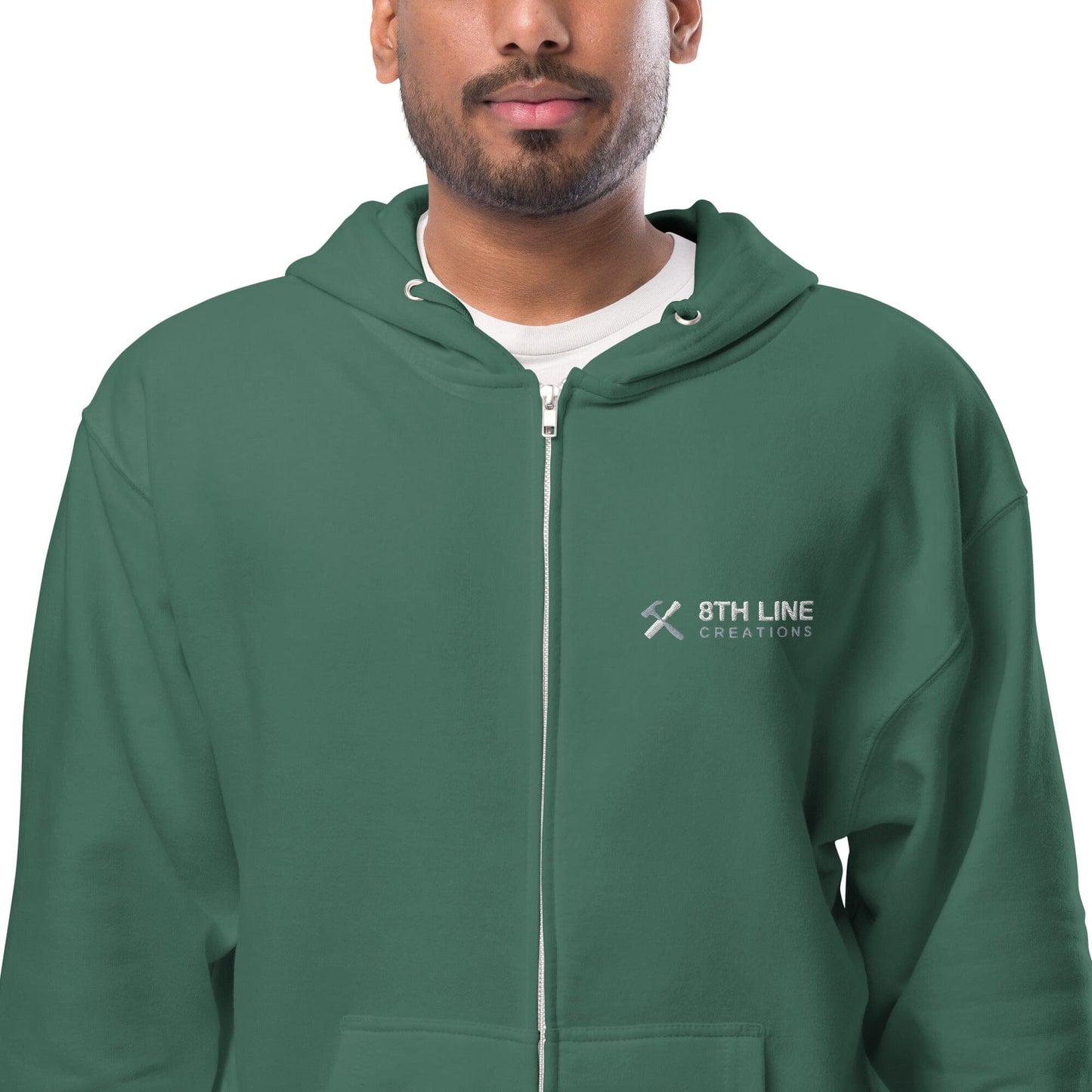 8th line Unisex fleece zip up hoodie 8th Line Creations Alpine Green S 