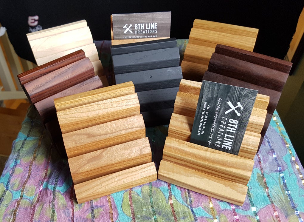 Business Card Holder - 4 Card - Solid Maple Business Card Stands 8th Line Creations