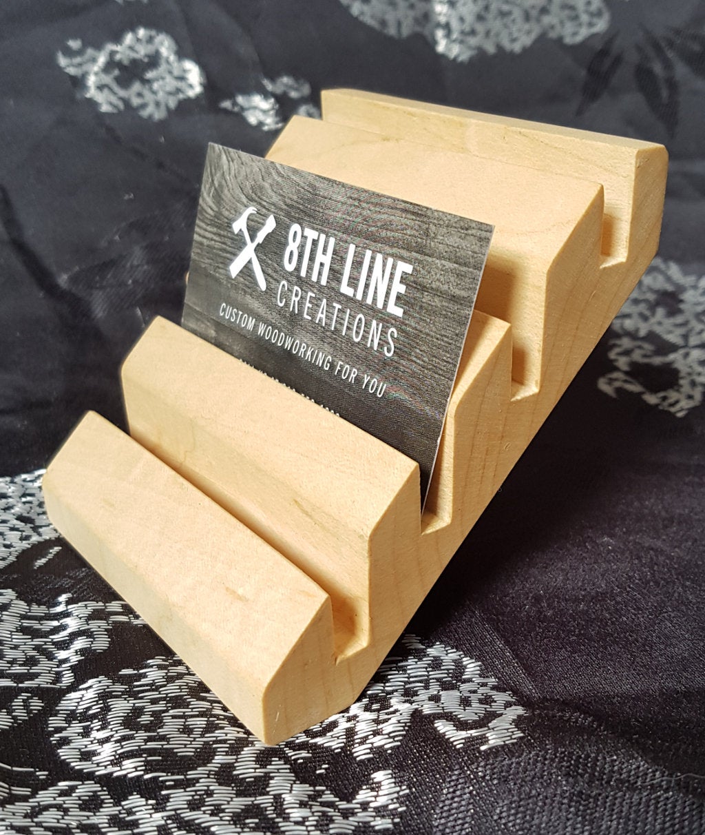 Business Card Holder - 4 Card - Solid Maple Business Card Stands 8th Line Creations