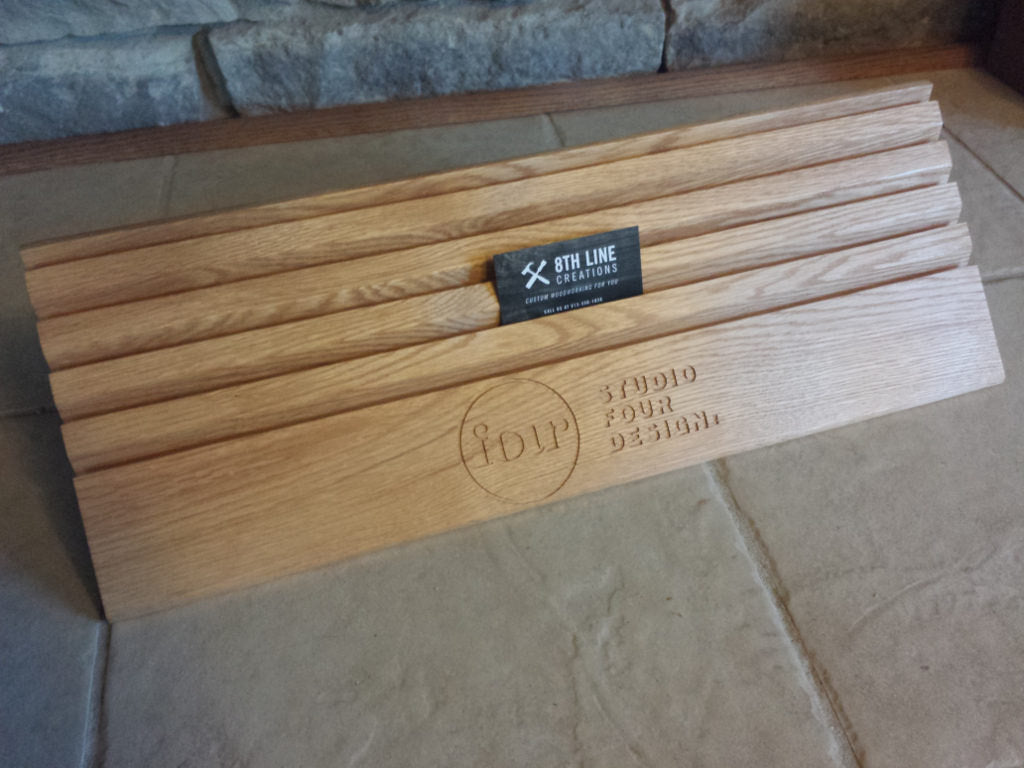 Wooden business card holder with carved logo holds 10 different cards Business Card Stands 8th Line Creations