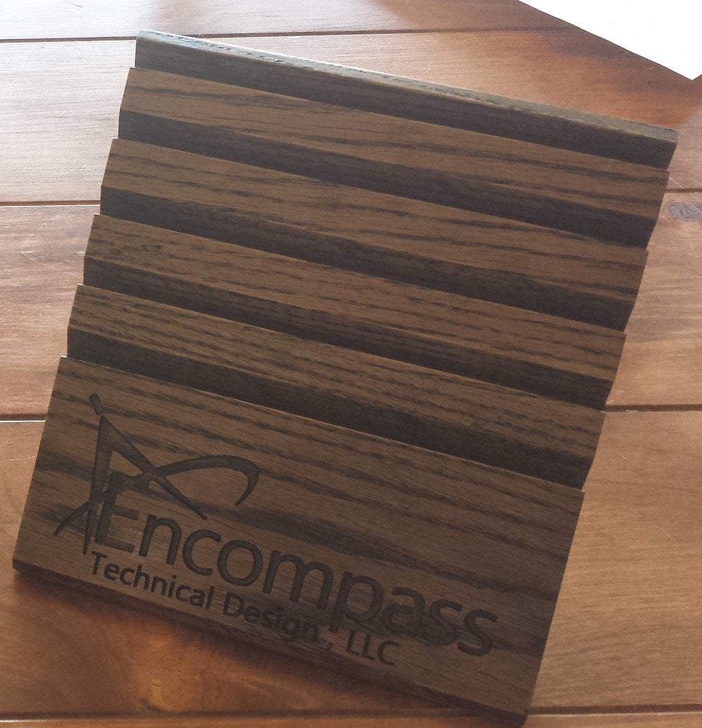 Wooden business card holder with carved logo holds 10 different cards Business Card Stands 8th Line Creations