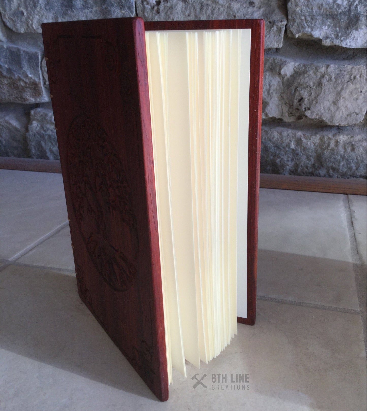 Celtic Knot Coptic Stitched Personalised Wooden Journal - Padauk Custom Carved Diaries, Guest Books, Journals and Notebooks 8th Line Creations