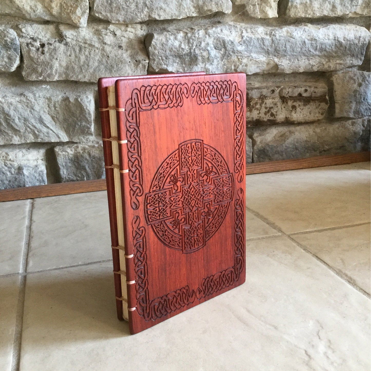 Celtic Knot Coptic Stitched Personalised Wooden Journal - Padauk Custom Carved Diaries, Guest Books, Journals and Notebooks 8th Line Creations