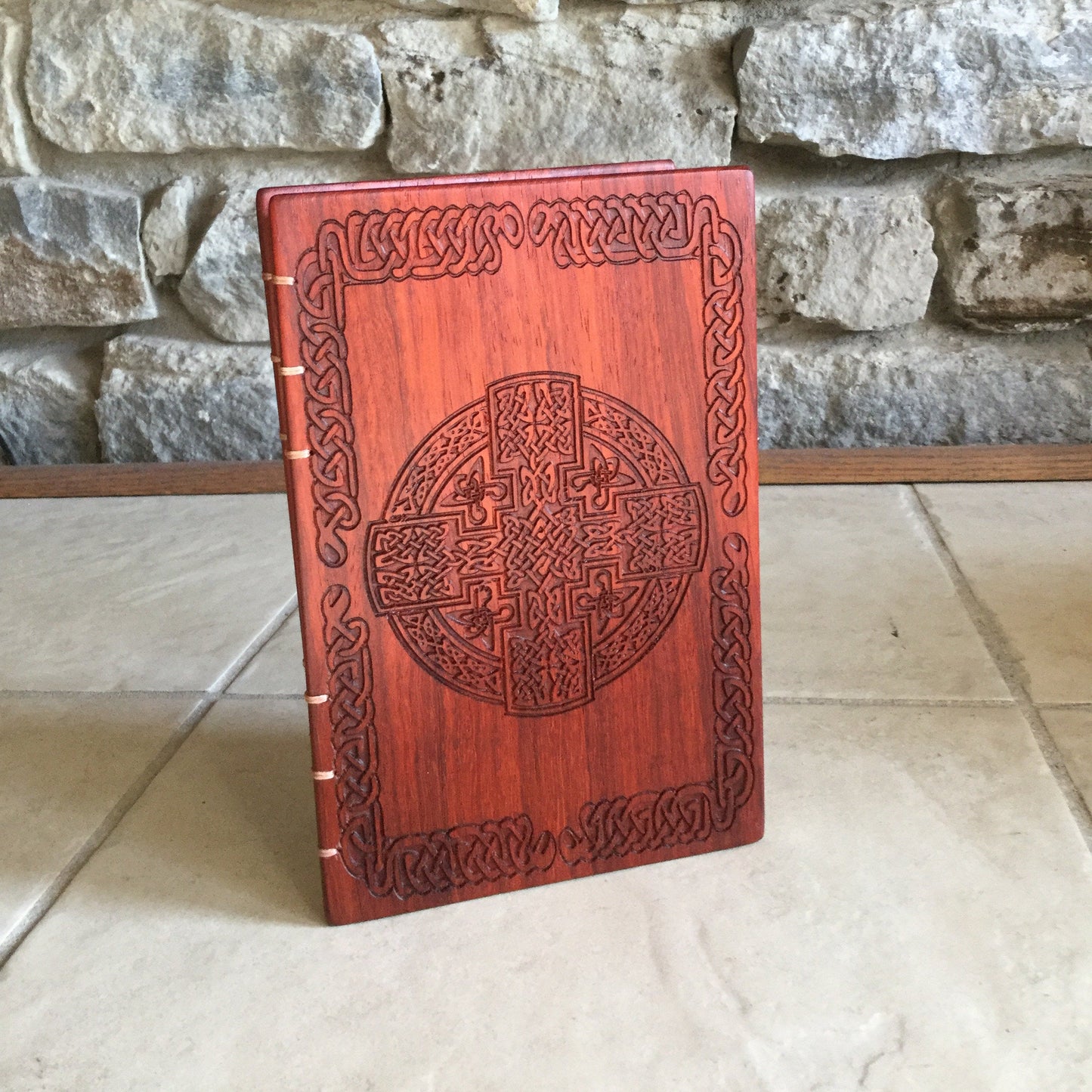 Celtic Knot Coptic Stitched Personalised Wooden Journal - Padauk Custom Carved Diaries, Guest Books, Journals and Notebooks 8th Line Creations