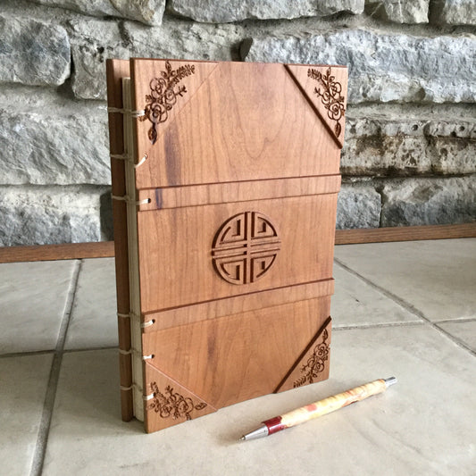 Cherry Coptic Stitched Carved Journal Custom Carved Diaries, Guest Books, Journals and Notebooks 8th Line Creations