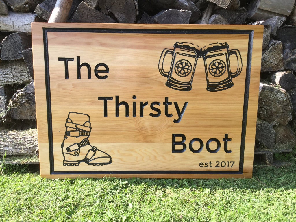 Custom Carved Wood signs, personalized signs, Trailer Signs, Father's Day gift, cedar signs, cottage signs, Outdoor signs, business signage Custom Carved Wood Signs 8th Line Creations