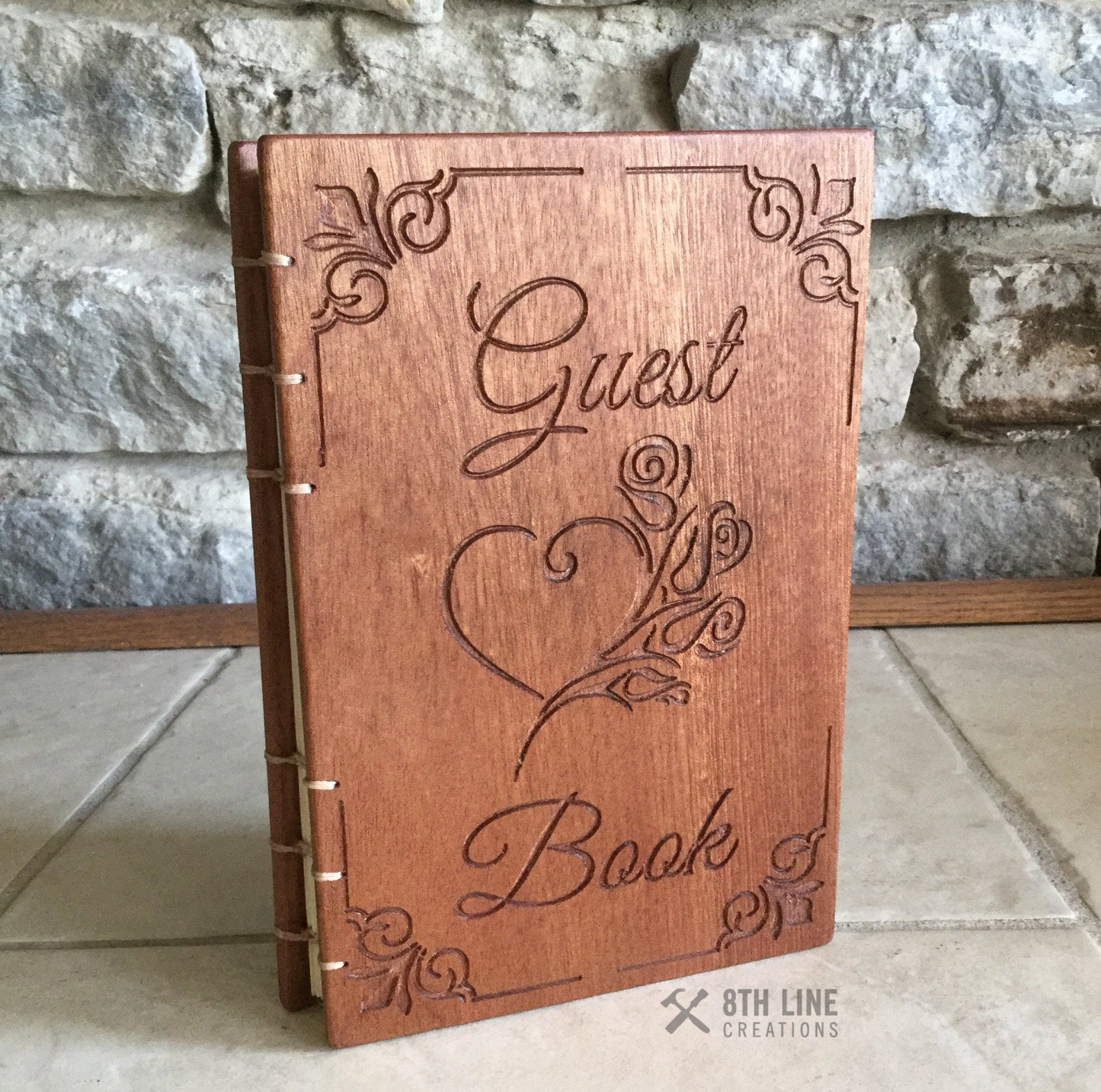 Guest Books - Coptic Stitched - Sapele (Mahogany) Custom Carved Diaries, Guest Books, Journals and Notebooks 8th Line Creations