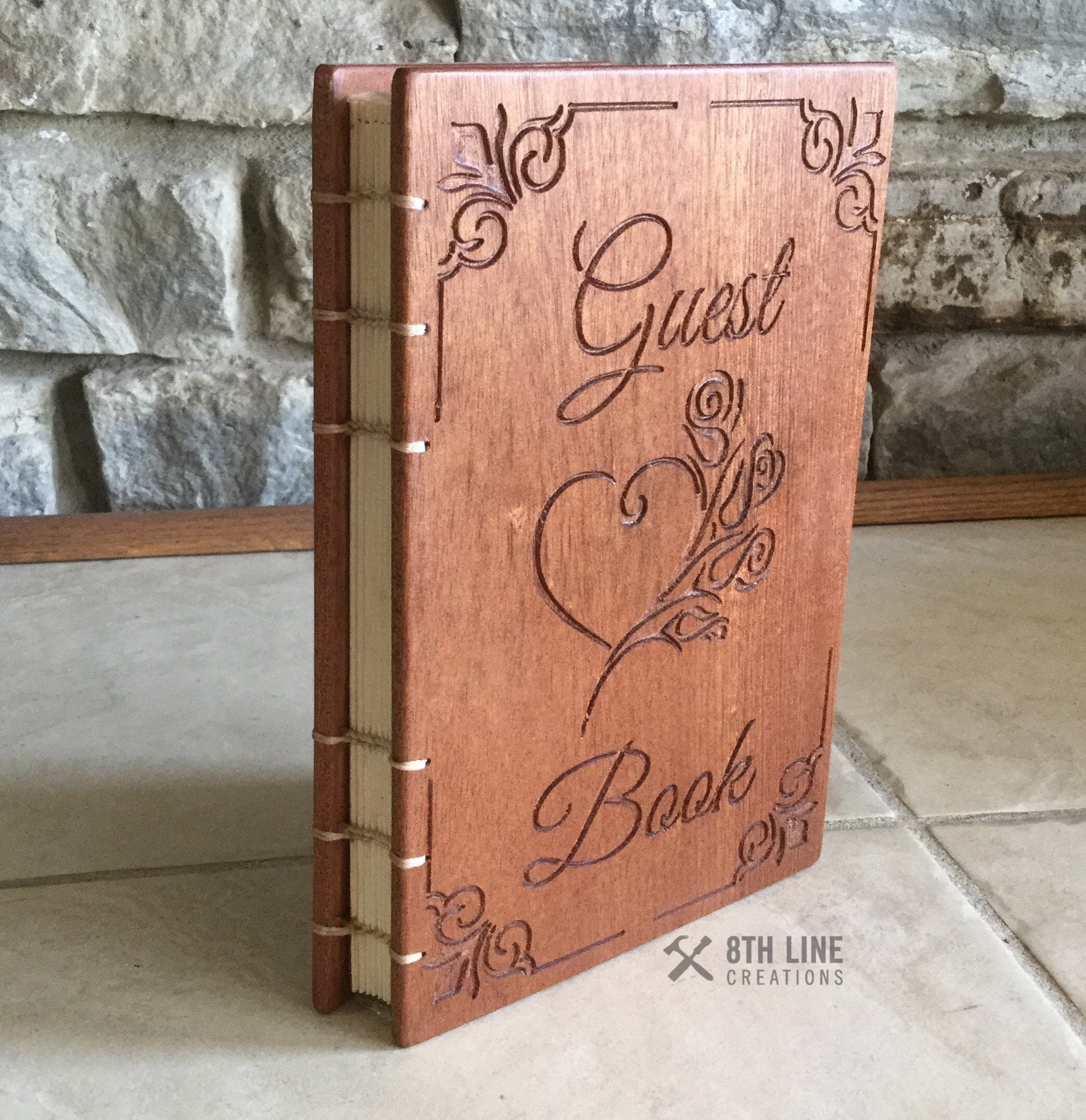 Guest Books - Coptic Stitched - Sapele (Mahogany) Custom Carved Diaries, Guest Books, Journals and Notebooks 8th Line Creations 