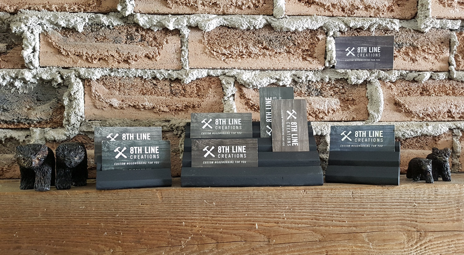 Handcrafted Wooden Business Card Stands - Set of 3 - Smoked Ash Business Card Holders 8th Line Creations
