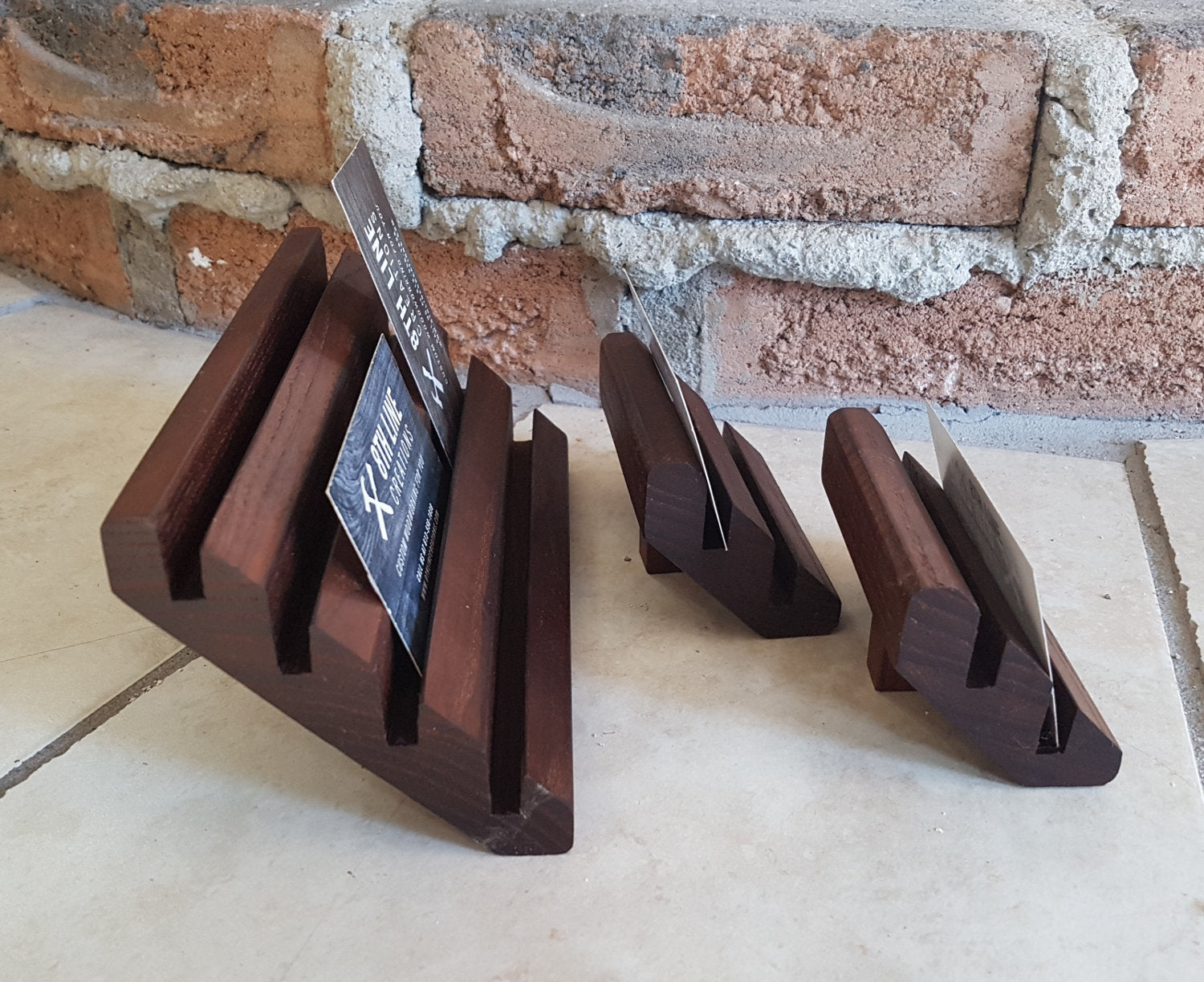 Handcrafted Wooden Business Card Stands - Set of 3 - Smoked Ash Business Card Holders 8th Line Creations