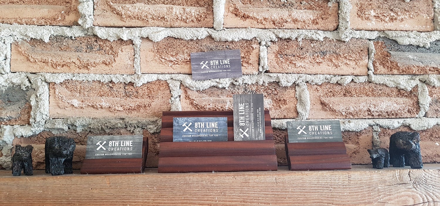 Handcrafted Wooden Business Card Stands - Set of 3 - Smoked Ash Business Card Holders 8th Line Creations