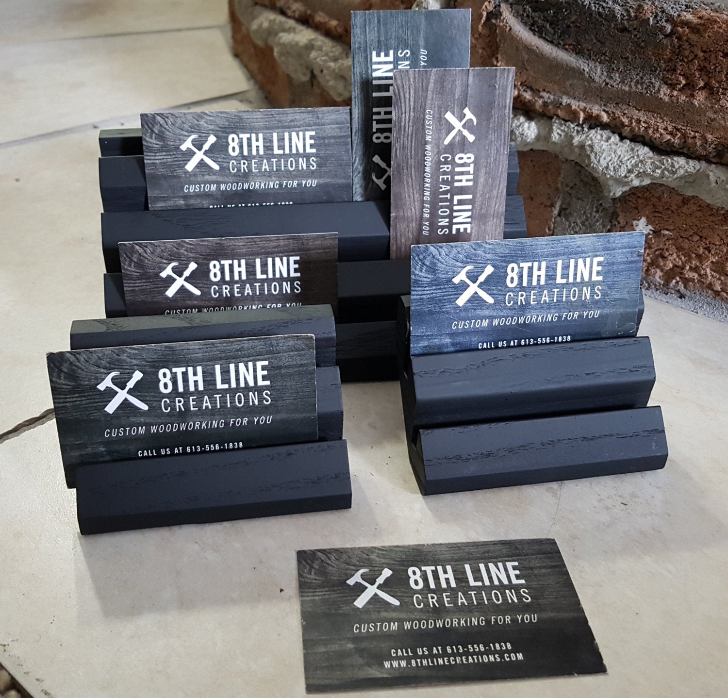 Handcrafted Wooden Business Card Stands - Set of 3 - Smoked Ash Business Card Holders 8th Line Creations