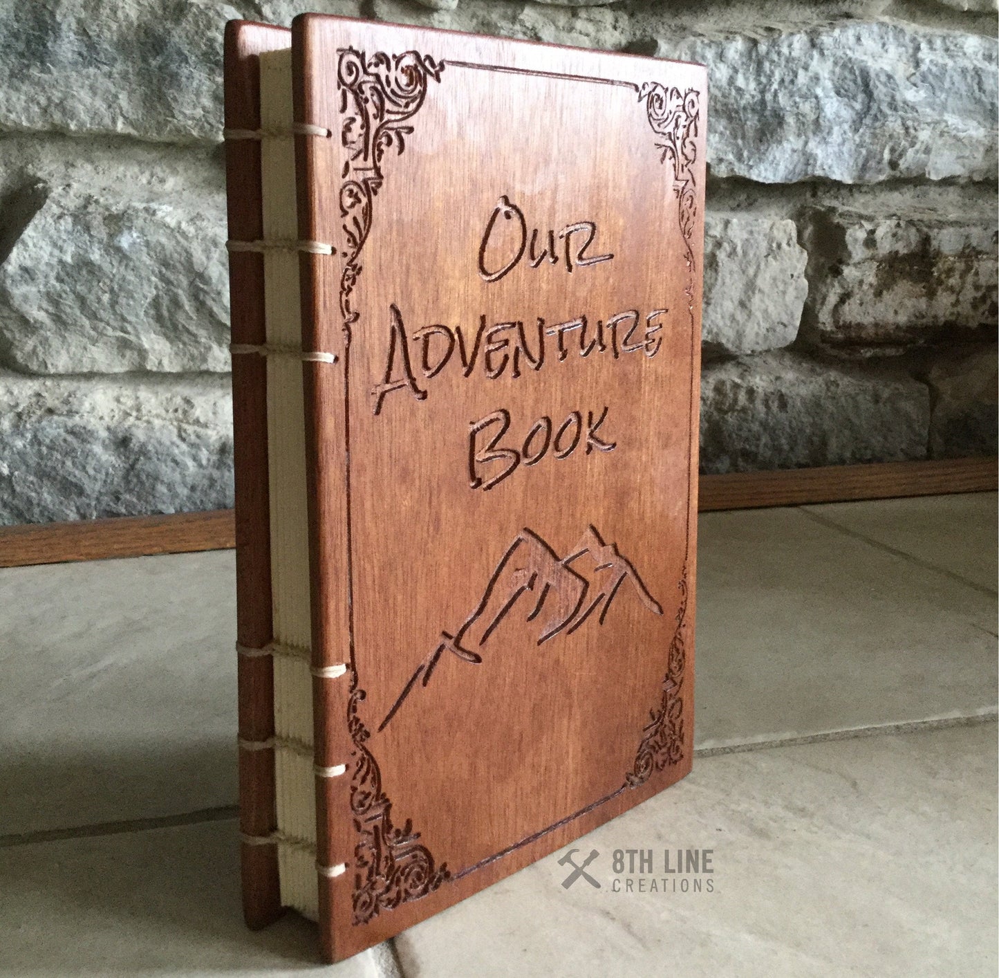 Personalized journal , coptic stitched , diaries , wooden book , unique books , personal diary Custom Carved Diaries, Guest Books, Journals and Notebooks 8th Line Creations