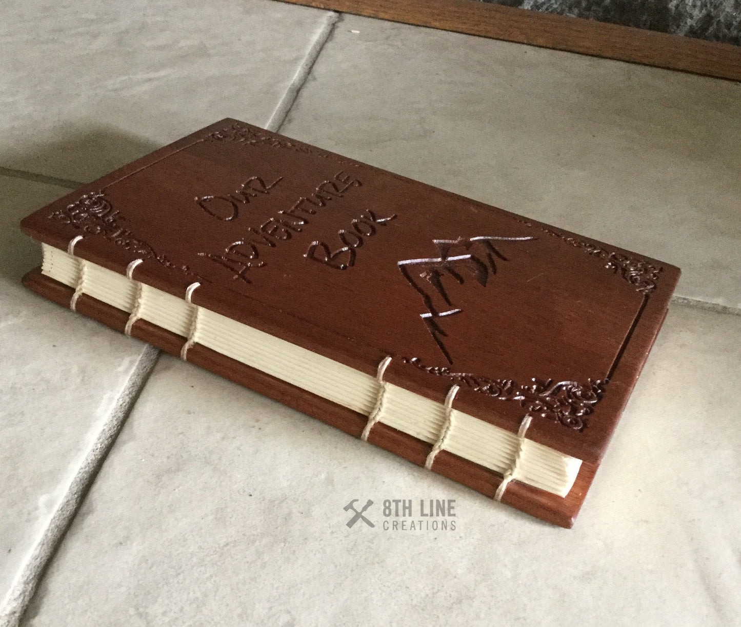 Personalized journal , coptic stitched , diaries , wooden book , unique books , personal diary Custom Carved Diaries, Guest Books, Journals and Notebooks 8th Line Creations