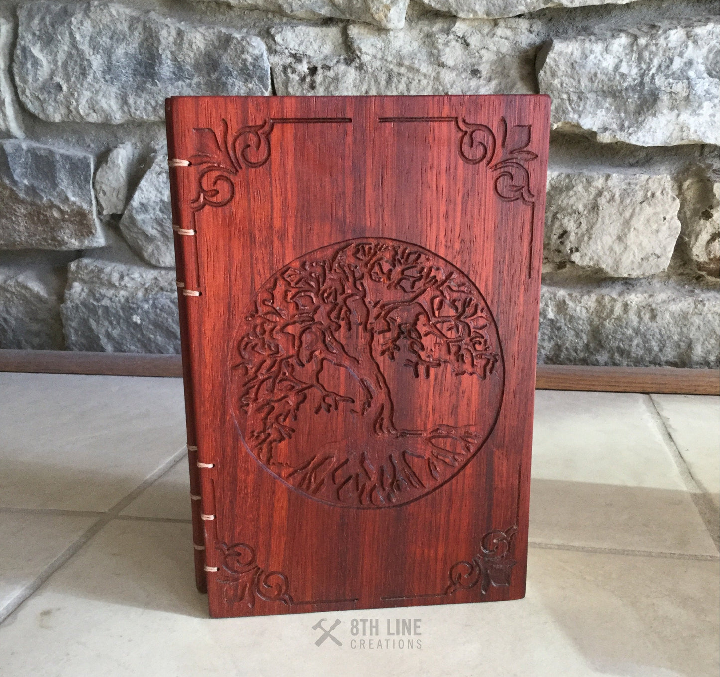 Personalized journal , coptic stitched , diaries , wooden book , unique books , personal diary Custom Carved Diaries, Guest Books, Journals and Notebooks 8th Line Creations