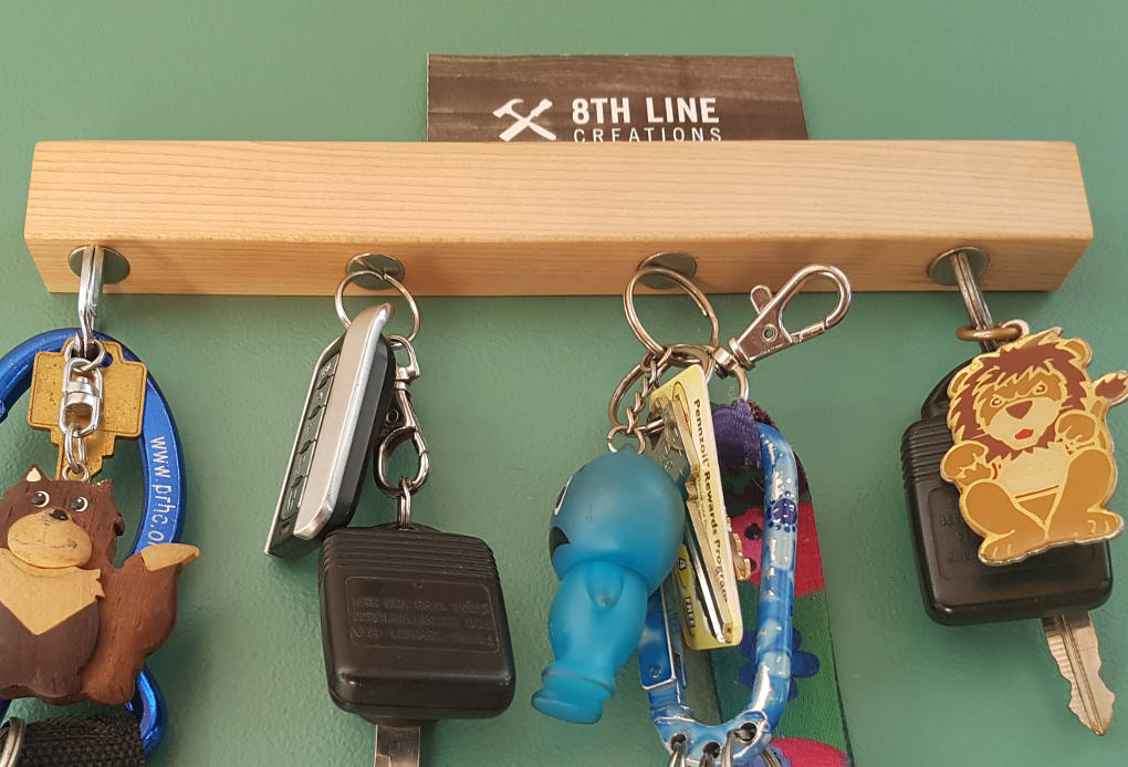 Magnetic Wall Mounted Key Holder - Maple - 9" Magnetic Key Racks 8th Line Creations