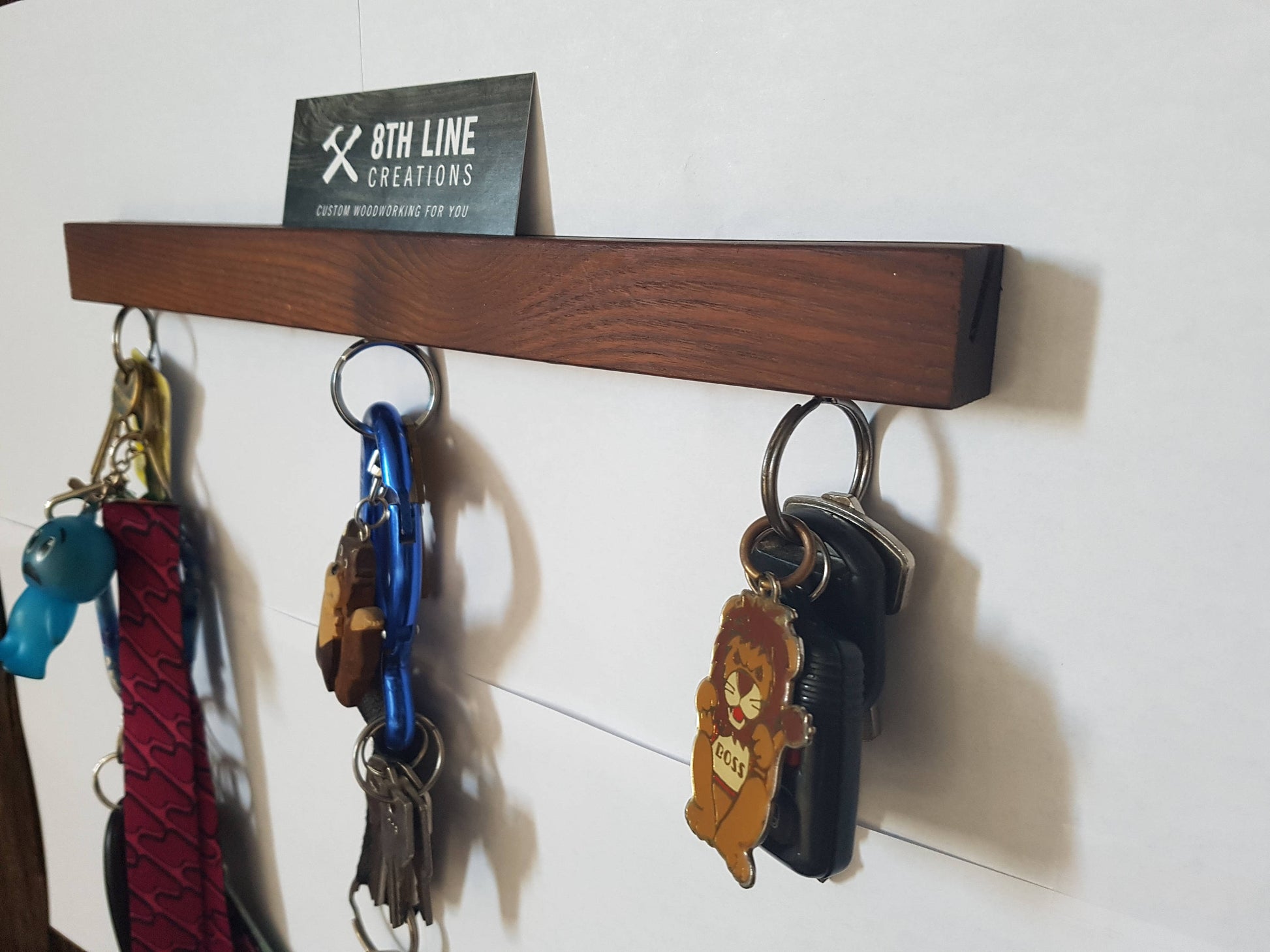 Magnetic Wall Mounted Key Holder - Smoked Ash - 12" Magnetic Key Racks 8th Line Creations