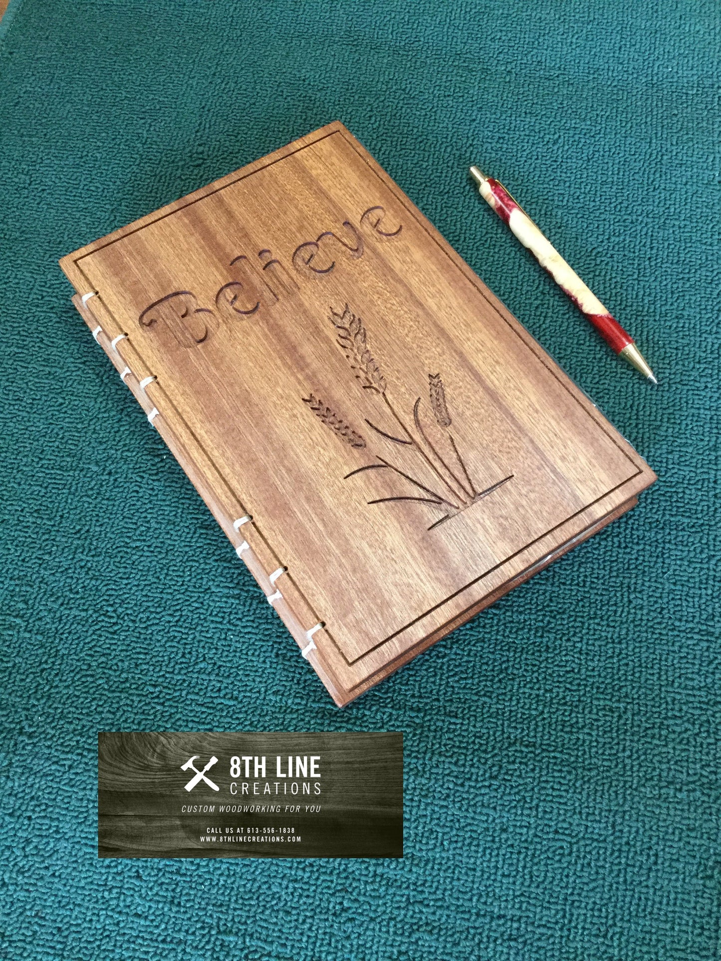 Notebook / diary Journal - Quill Pen Graphic - Padauk Custom Carved Diaries, Guest Books, Journals and Notebooks 8th Line Creations 