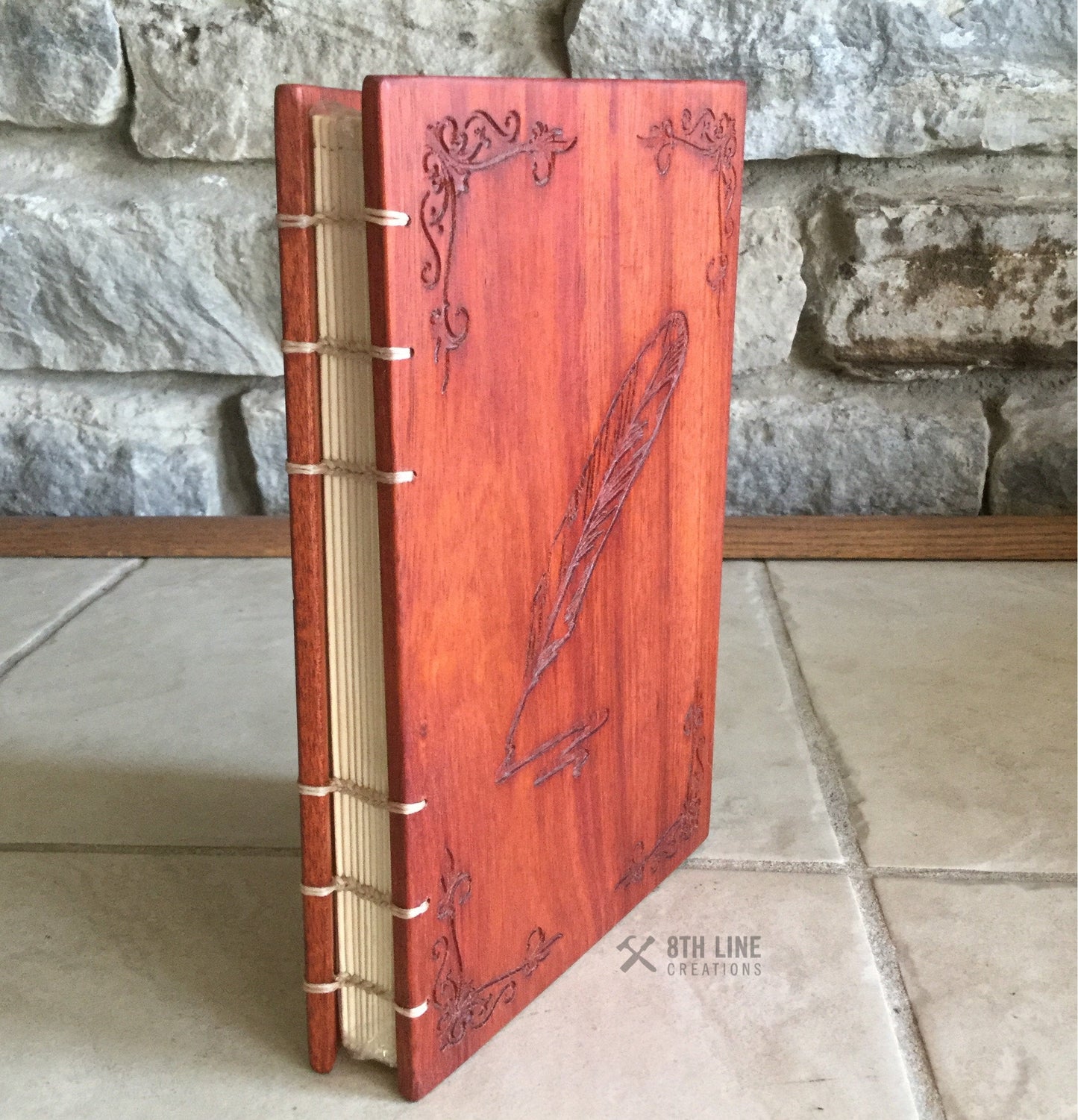 Notebook / diary Journal - Quill Pen Graphic - Padauk Custom Carved Diaries, Guest Books, Journals and Notebooks 8th Line Creations
