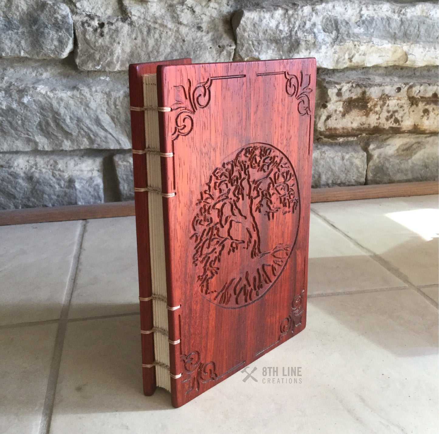 Notebook / diary Journal - Quill Pen Graphic - Padauk Custom Carved Diaries, Guest Books, Journals and Notebooks 8th Line Creations 