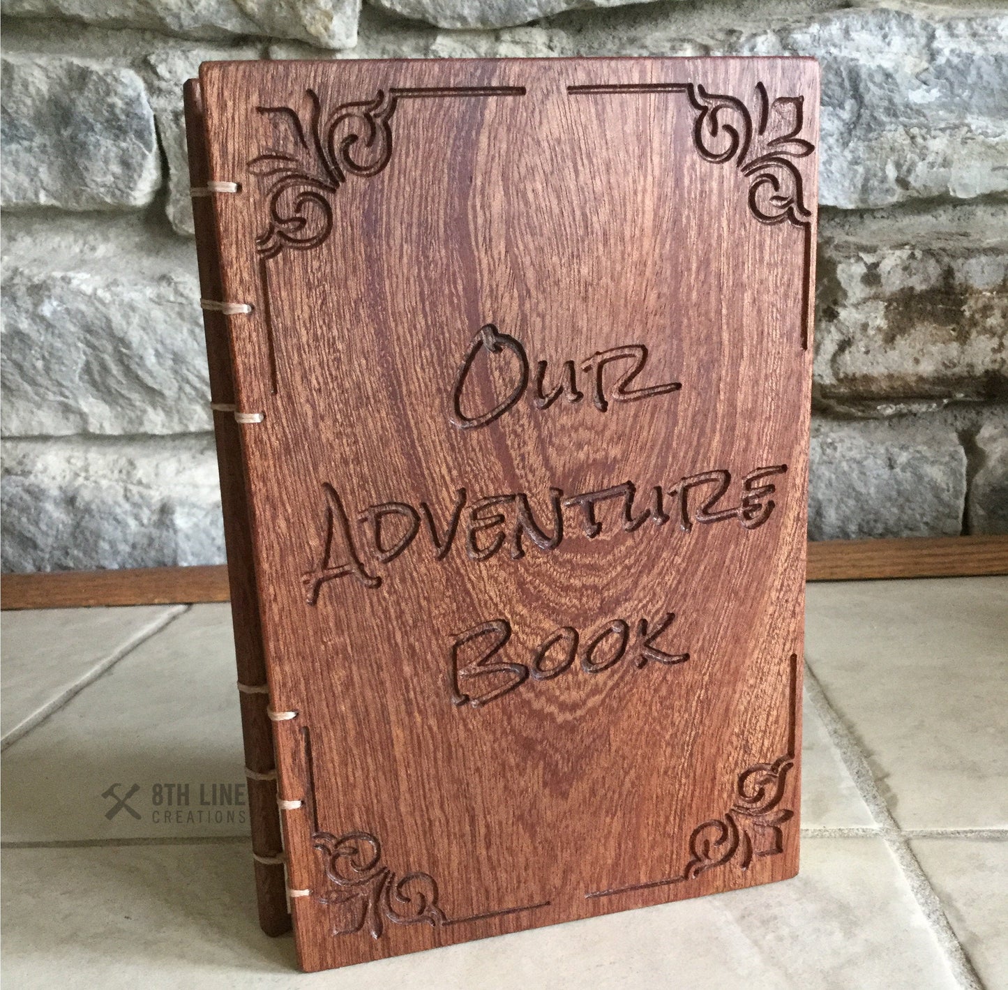 Notebook / diary Journal - Quill Pen Graphic - Padauk Custom Carved Diaries, Guest Books, Journals and Notebooks 8th Line Creations 