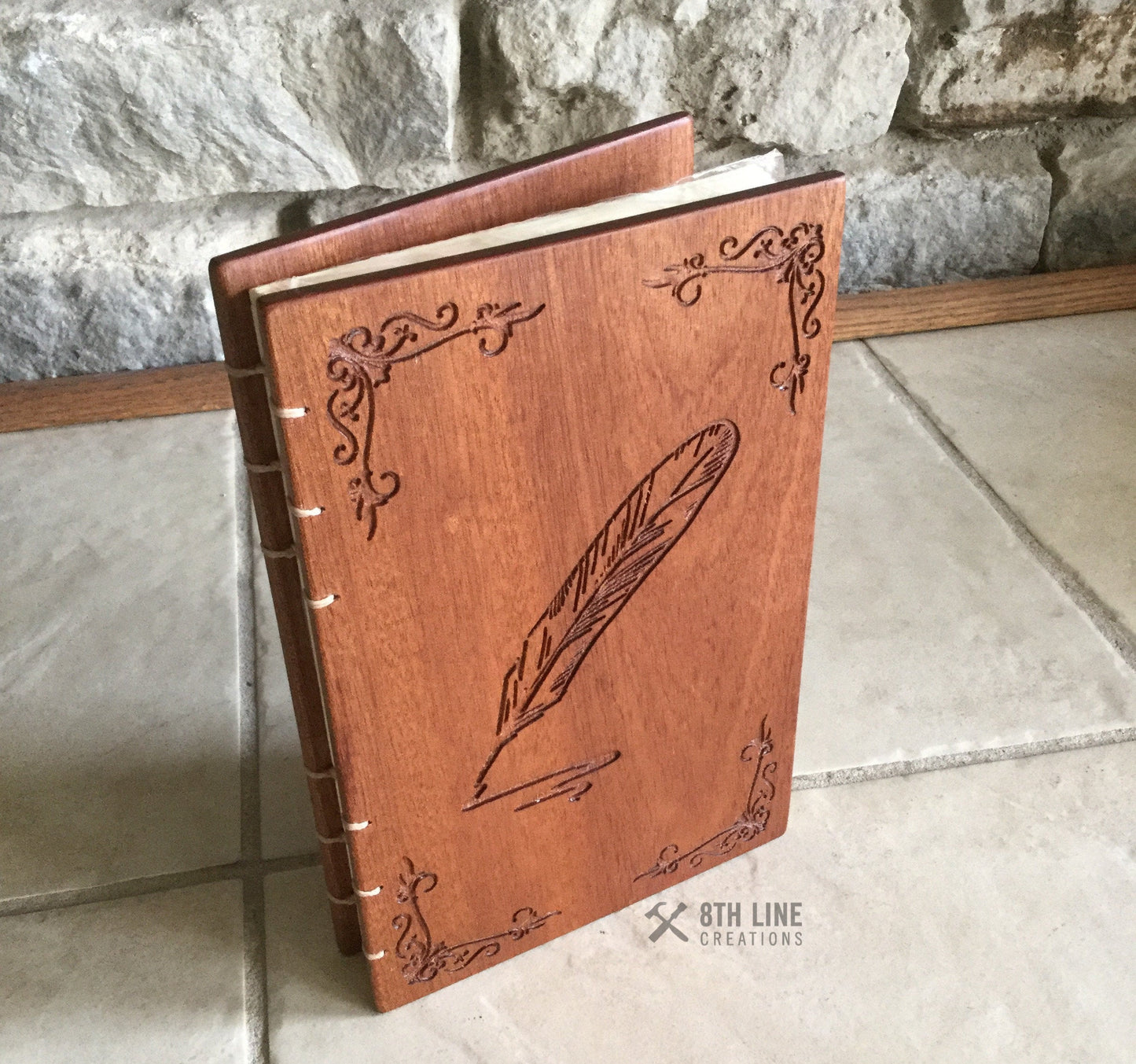 Personalised Diary / Journal - Sapele (Mahogany) Custom Carved Diaries, Guest Books, Journals and Notebooks 8th Line Creations