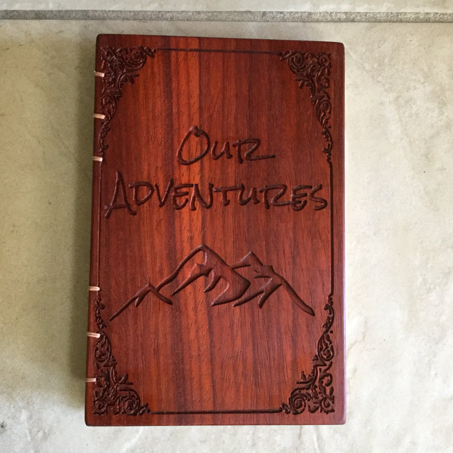 Personalized Diary - Our Adventures - coptic stitched - padauk Custom Carved Diaries, Guest Books, Journals and Notebooks 8th Line Creations 