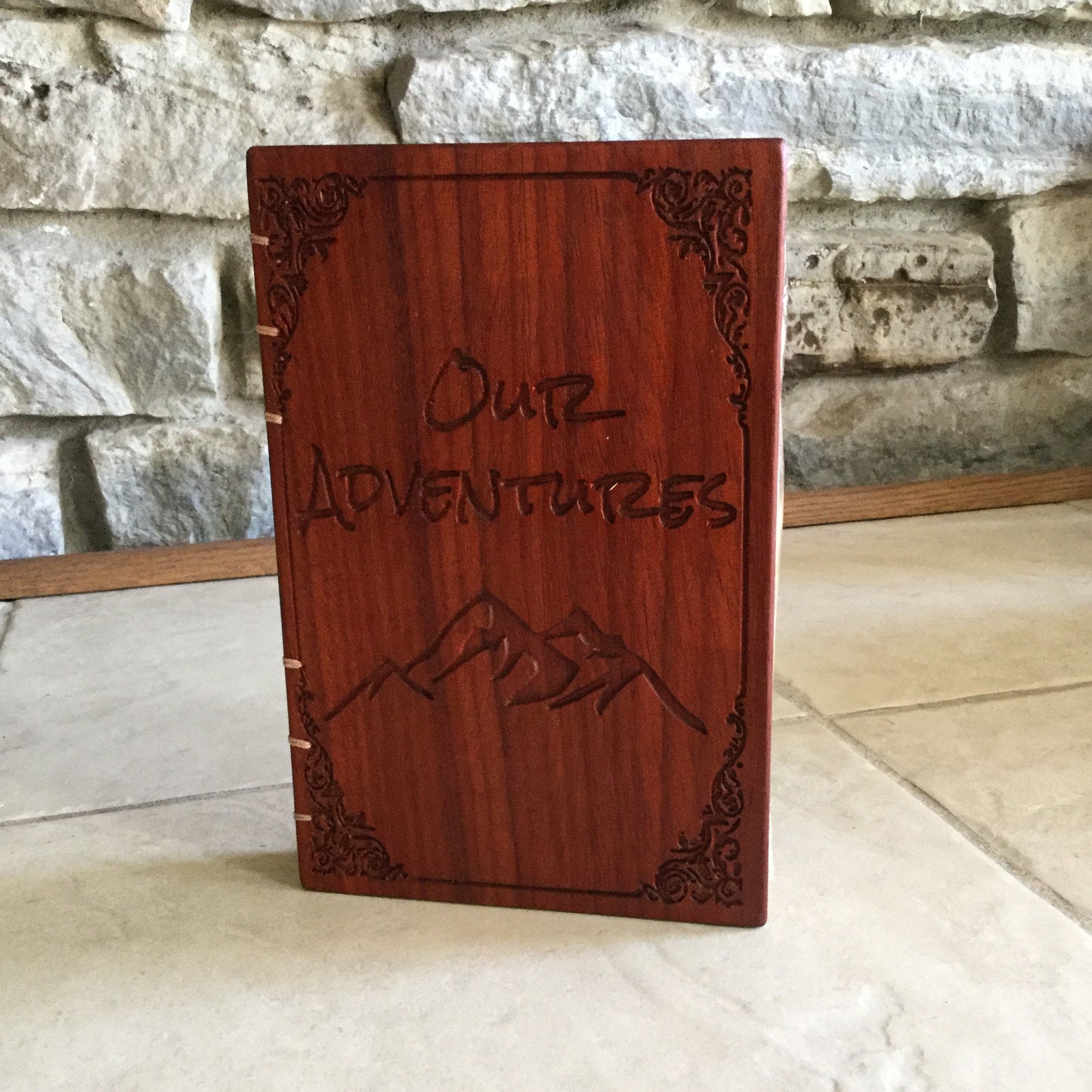 Personalized Diary - Our Adventures - coptic stitched - padauk Custom Carved Diaries, Guest Books, Journals and Notebooks 8th Line Creations