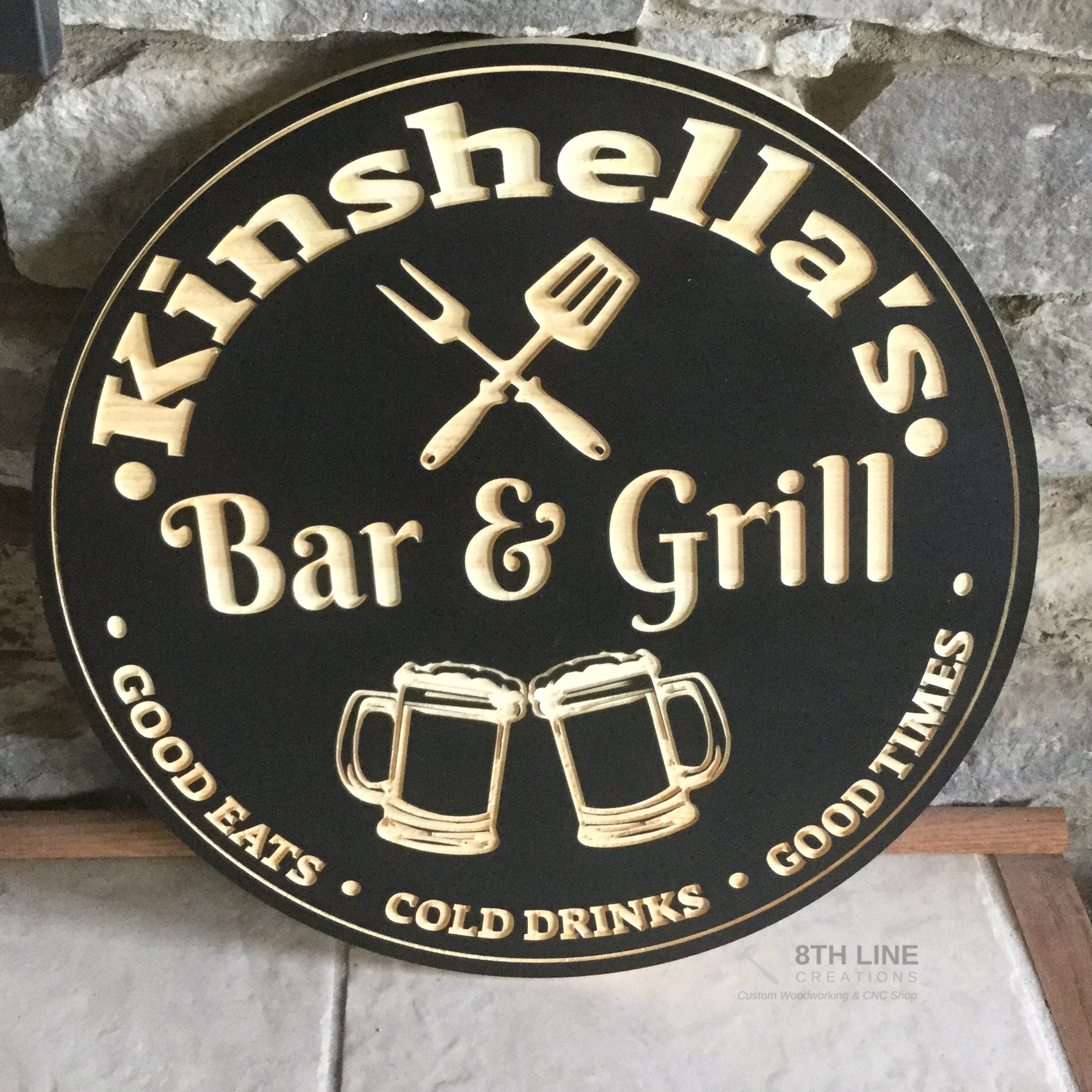 Personalised Wooden Bar and Grill Sign Custom Carved Wood Signs 8th Line Creations