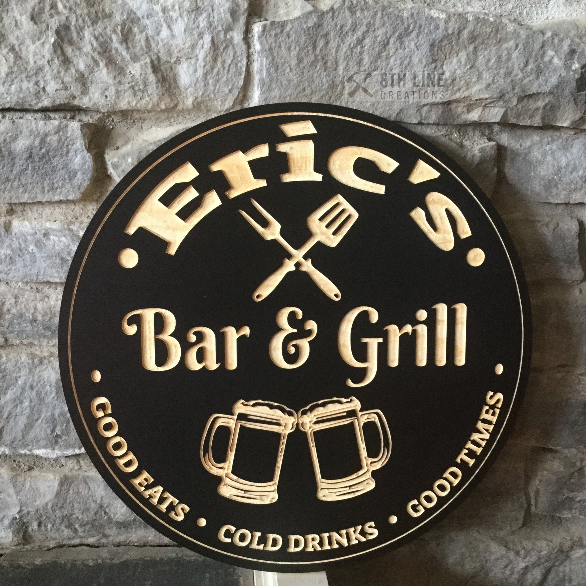 Personalised Wooden Bar and Grill Sign Custom Carved Wood Signs 8th Line Creations