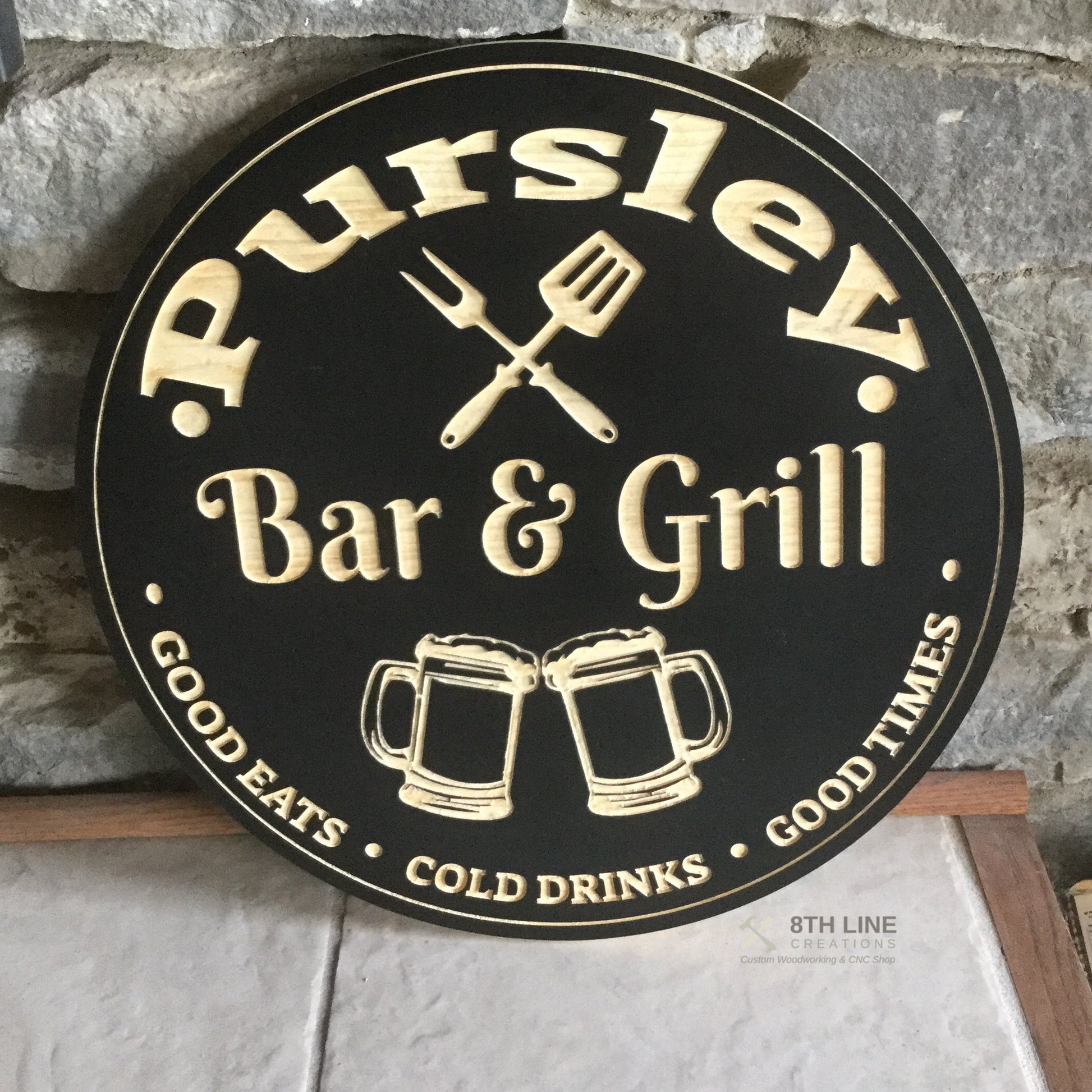 Personalised Wooden Bar and Grill Sign Custom Carved Wood Signs 8th Line Creations