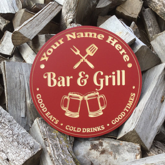 Personalised Wooden Bar and Grill Sign Custom Carved Wood Signs 8th Line Creations