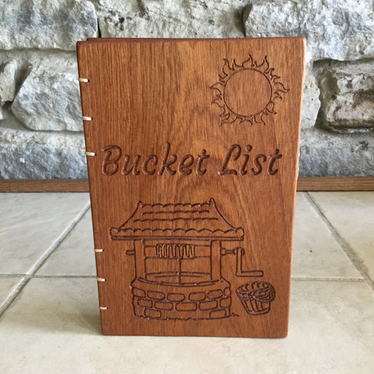 Personalized Bucket List Journal / Diary - Sapele (Mahogany) - Coptic Stitched Custom Carved Diaries, Guest Books, Journals and Notebooks 8th Line Creations