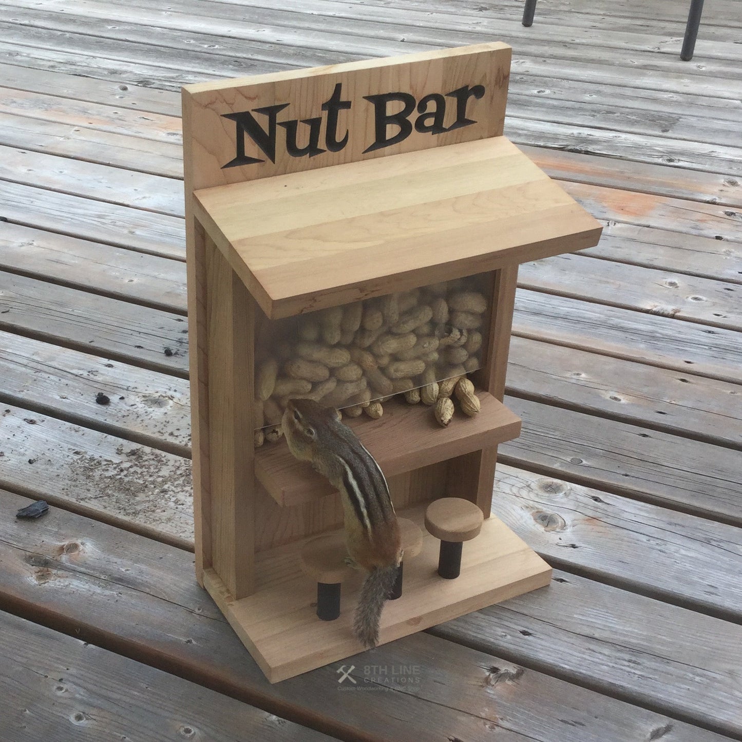 Personalized Chipmunk Feeder, squirrel feeder, Nut Bar, bird feeder, unique Father's day gift 'Nut Bar' Chipmunk feeder 8th Line Creations