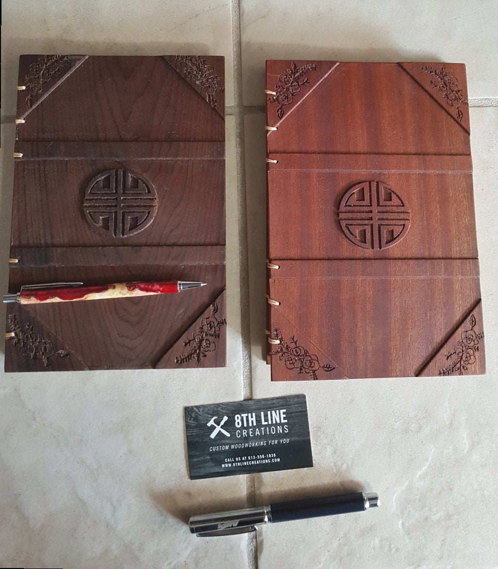 Personalized Coptic Stitched Journal - Mahogany Custom Carved Diaries, Guest Books, Journals and Notebooks 8th Line Creations
