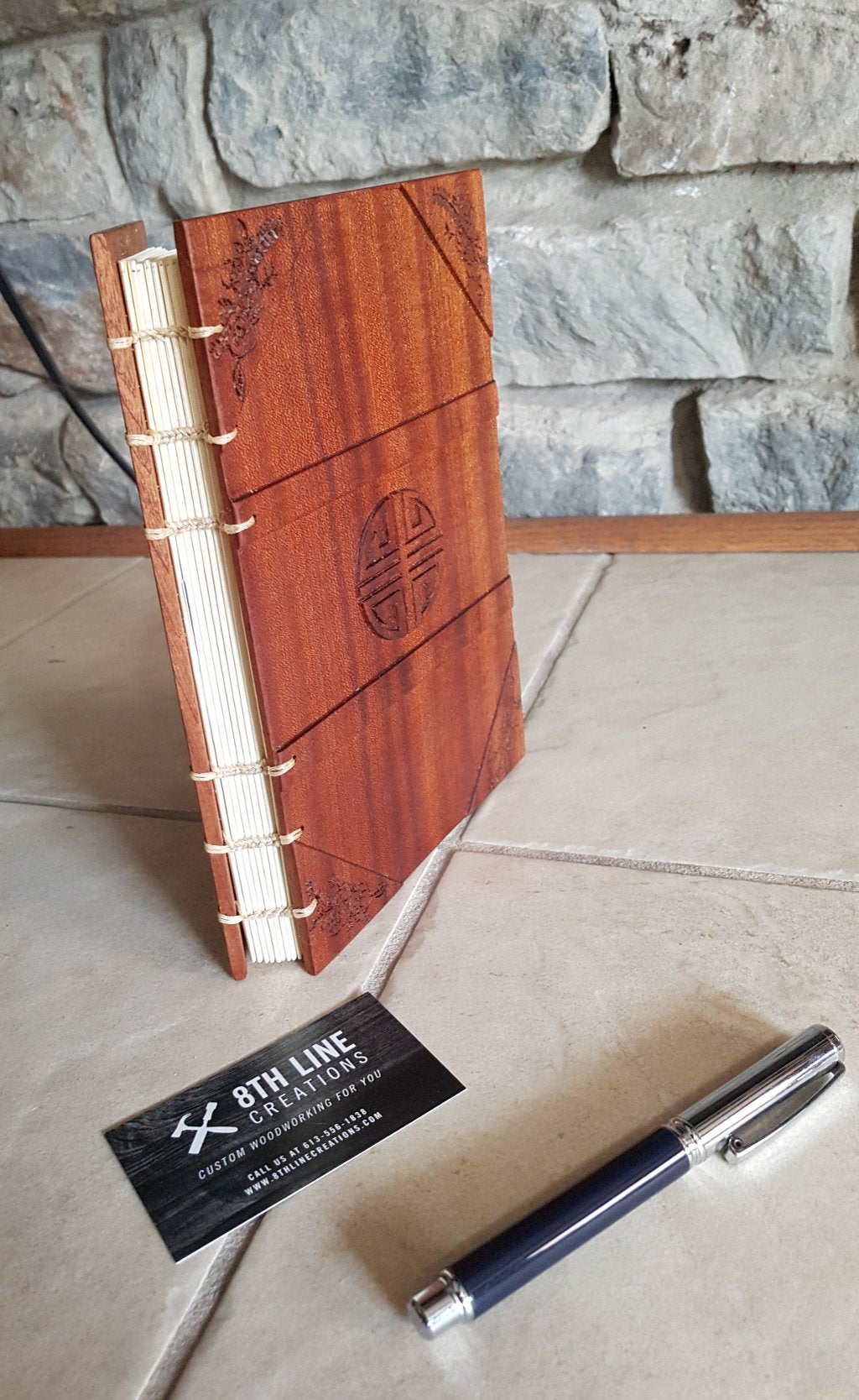 Personalized Coptic Stitched Journal - Mahogany Custom Carved Diaries, Guest Books, Journals and Notebooks 8th Line Creations