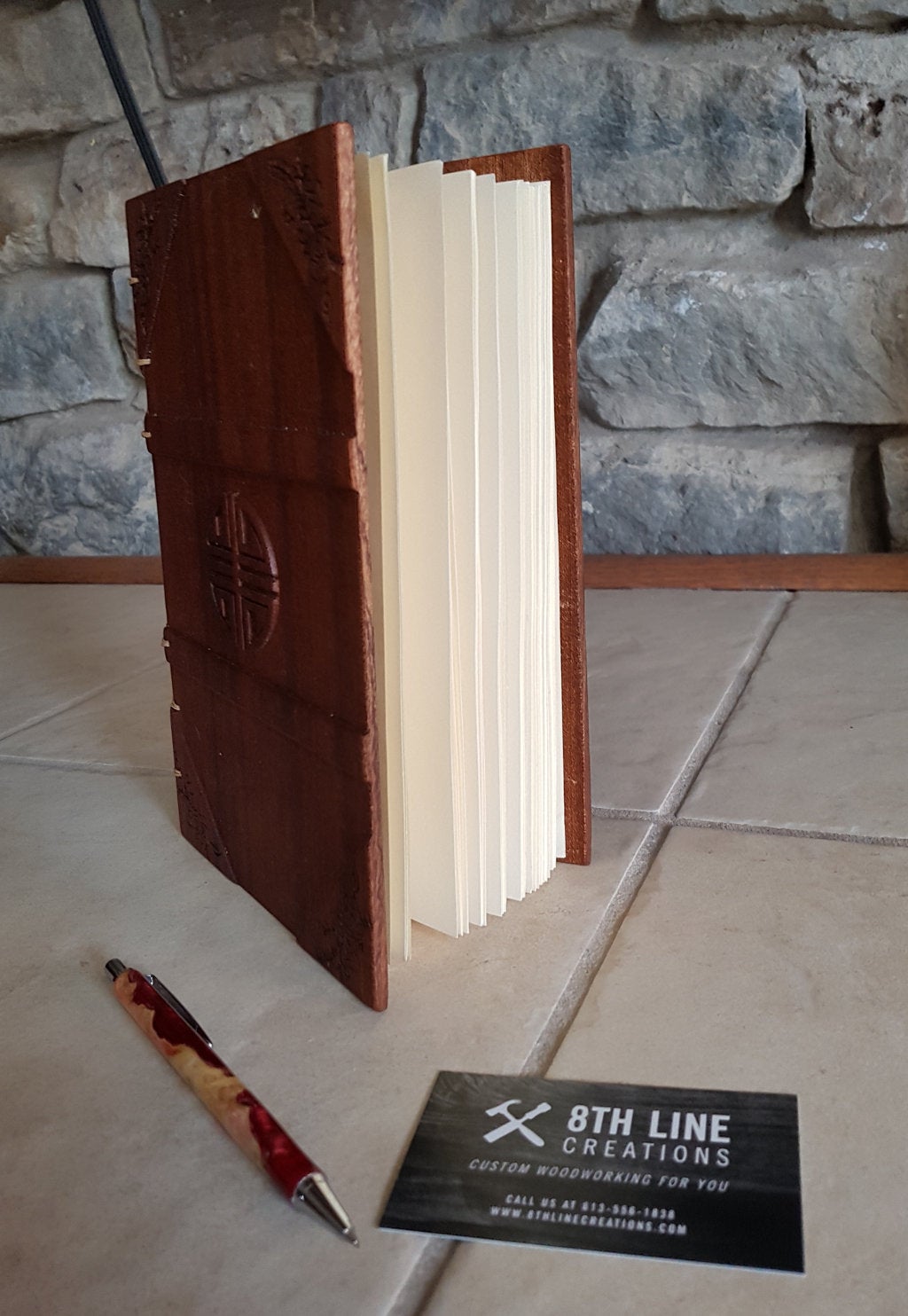 Personalized Coptic Stitched Journal - Mahogany Custom Carved Diaries, Guest Books, Journals and Notebooks 8th Line Creations