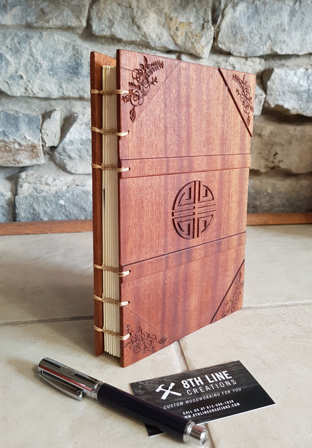 Personalized Coptic Stitched Journal - Mahogany Custom Carved Diaries, Guest Books, Journals and Notebooks 8th Line Creations