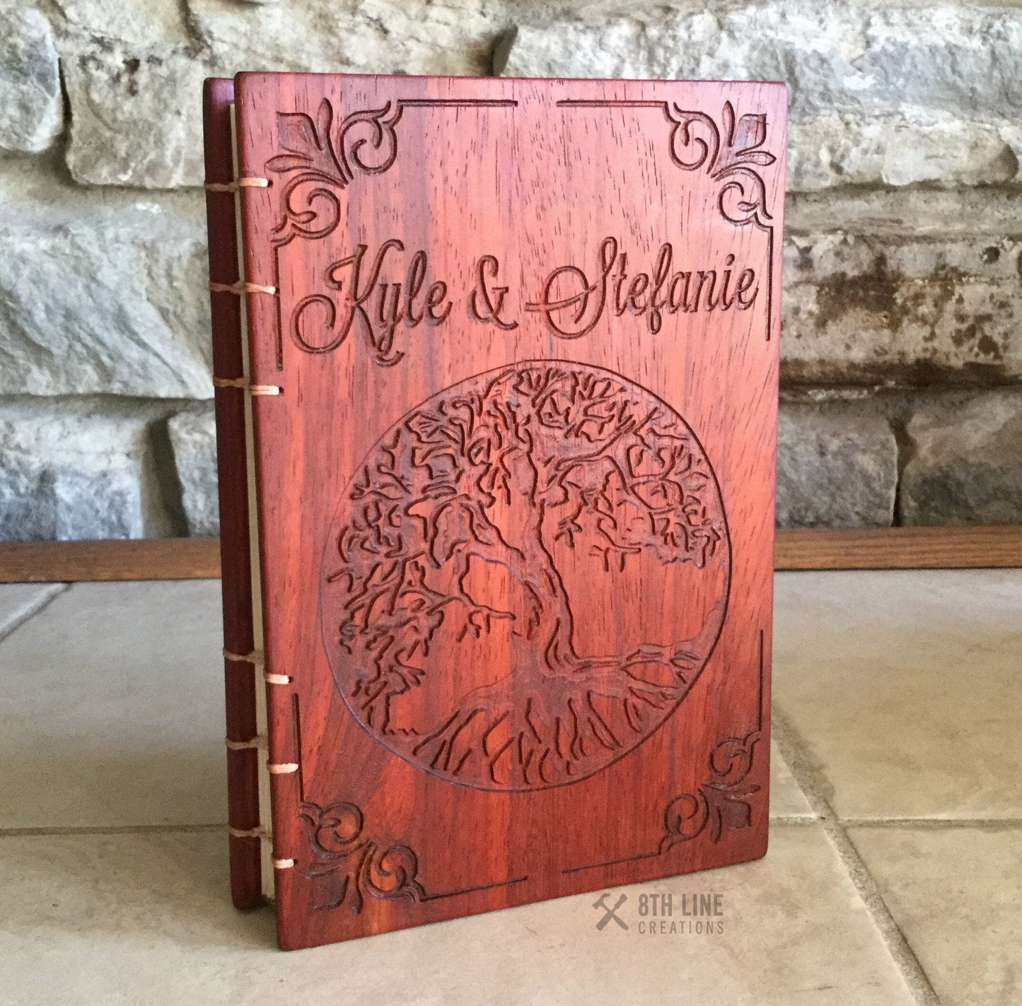Personalized wooden Tree Of Life Journal Coptic Stitched Custom Carved Diaries, Guest Books, Journals and Notebooks 8th Line Creations