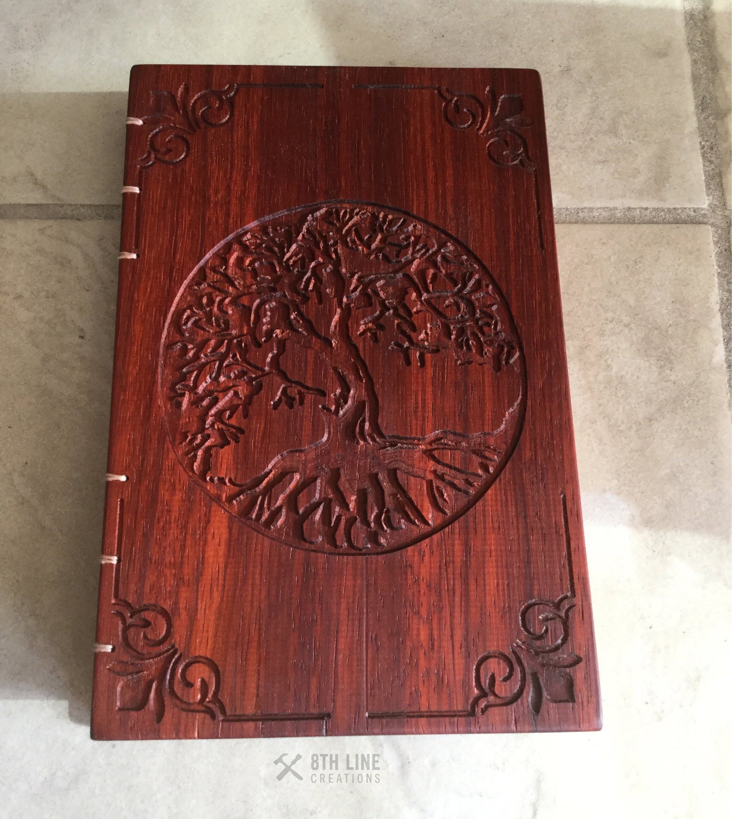 Personalized wooden Tree Of Life Journal Coptic Stitched Custom Carved Diaries, Guest Books, Journals and Notebooks 8th Line Creations 