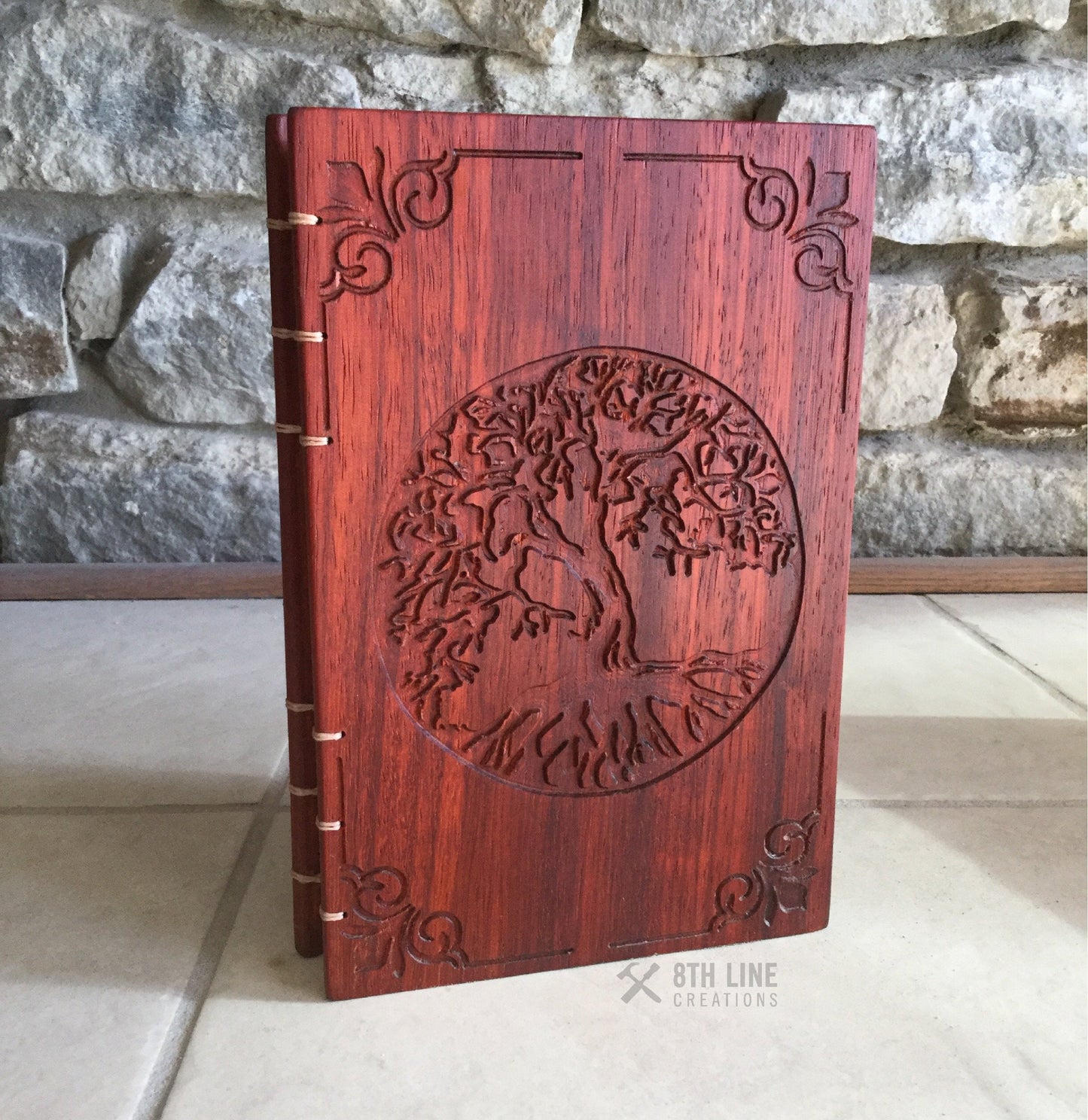 Personalized wooden Tree Of Life Journal Coptic Stitched Custom Carved Diaries, Guest Books, Journals and Notebooks 8th Line Creations 