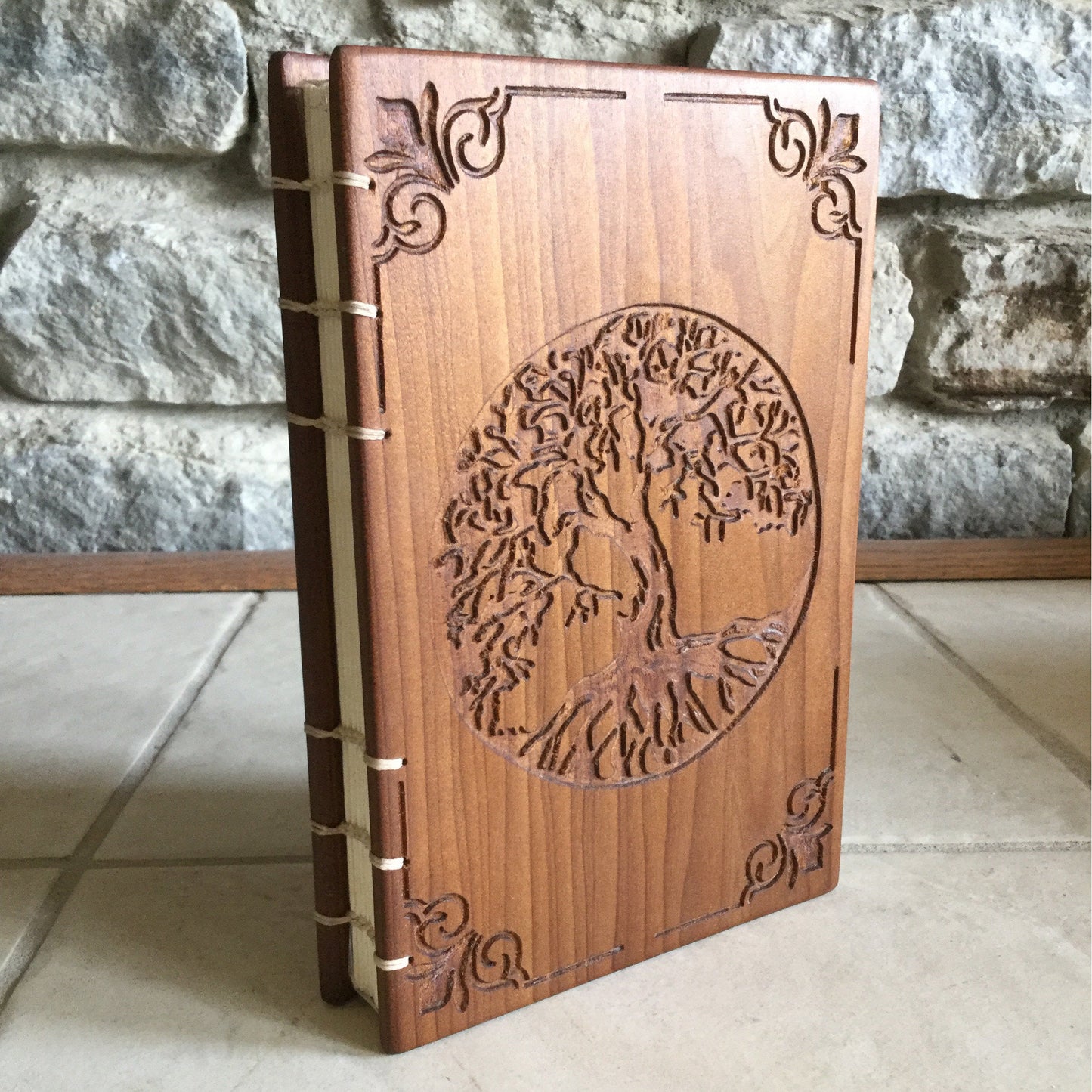 Personalized journal, Tree of life, diaries, Father's day gift, wooden book, Personal Diary, smoked poplar, Coptic stitched Custom Carved Diaries, Guest Books, Journals and Notebooks 8th Line Creations 