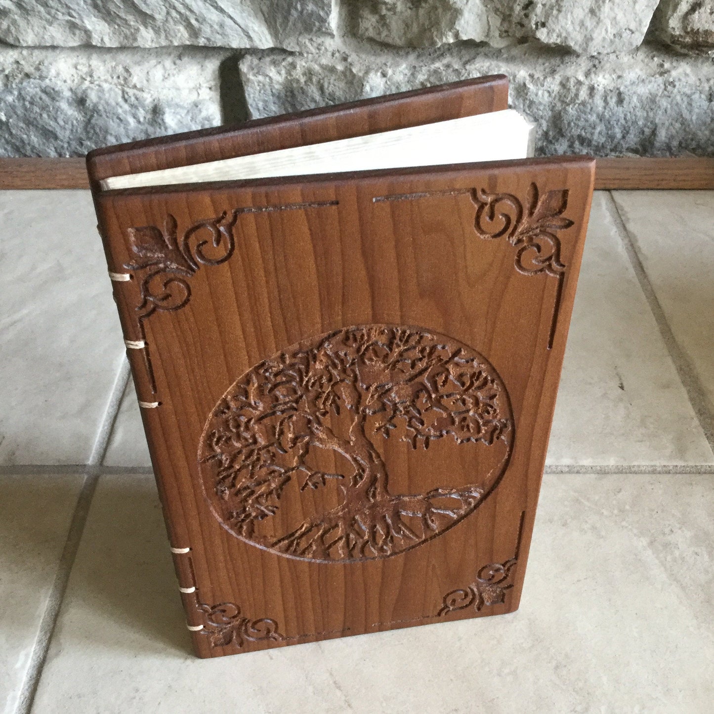 Personalized journal, Tree of life, diaries, Father's day gift, wooden book, Personal Diary, smoked poplar, Coptic stitched Custom Carved Diaries, Guest Books, Journals and Notebooks 8th Line Creations 