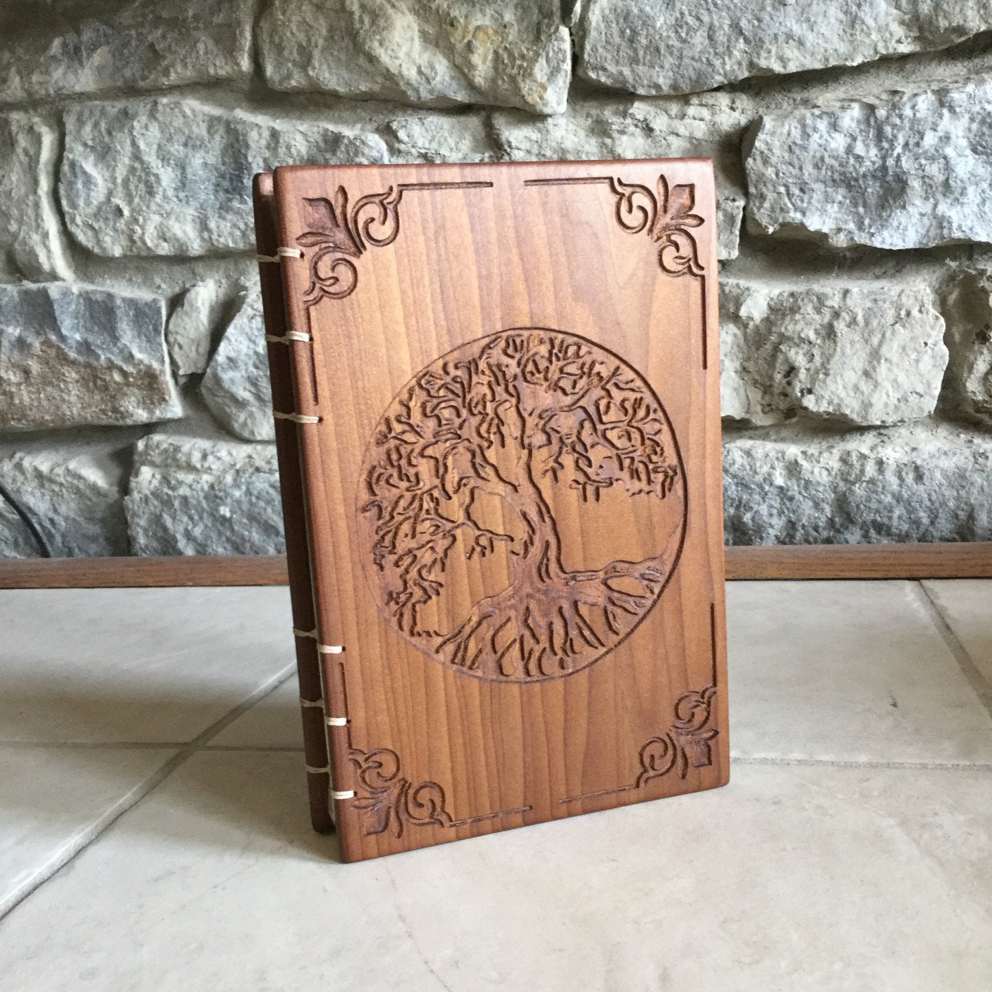 Personalized journal, Tree of life, diaries, Father's day gift, wooden book, Personal Diary, smoked poplar, Coptic stitched Custom Carved Diaries, Guest Books, Journals and Notebooks 8th Line Creations