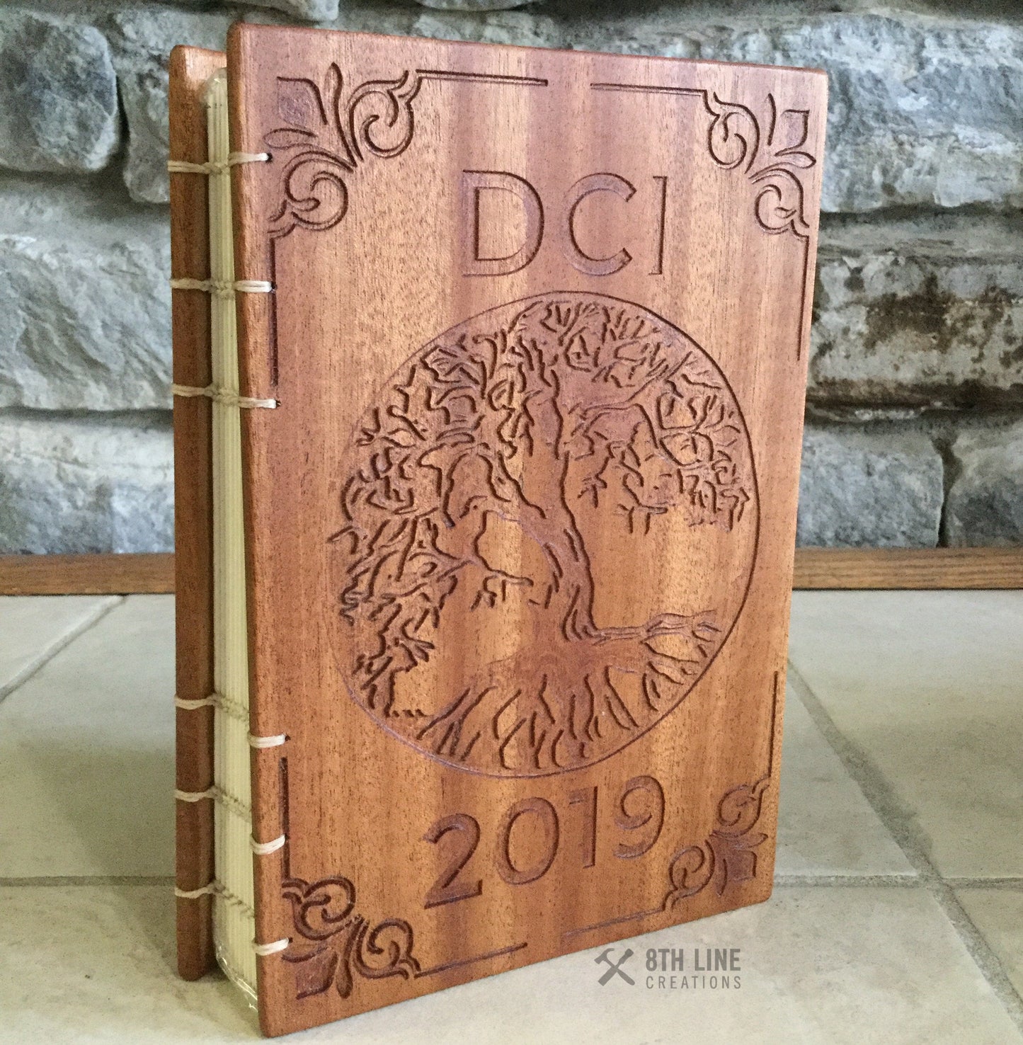 Personalized journal, Tree of life, diaries, Father's day gift, wooden book, Personal Diary, smoked poplar, Coptic stitched Custom Carved Diaries, Guest Books, Journals and Notebooks 8th Line Creations