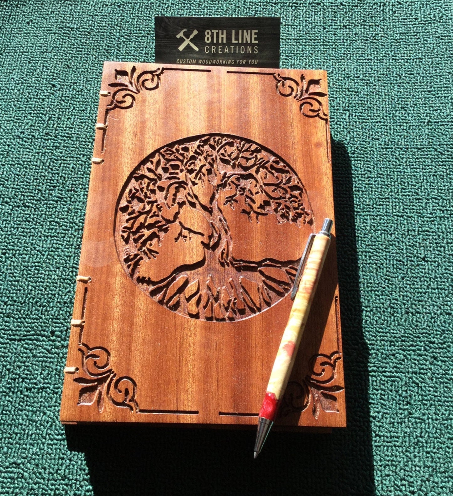 Personalized Journal, Tree Of Life,Diaries, Wooden Book,Notebooks , Personal Diary, Mother's day Gift, Unique Gifts, Mahogany, Coptic Stitch Custom Carved Diaries, Guest Books, Journals and Notebooks 8th Line Creations 